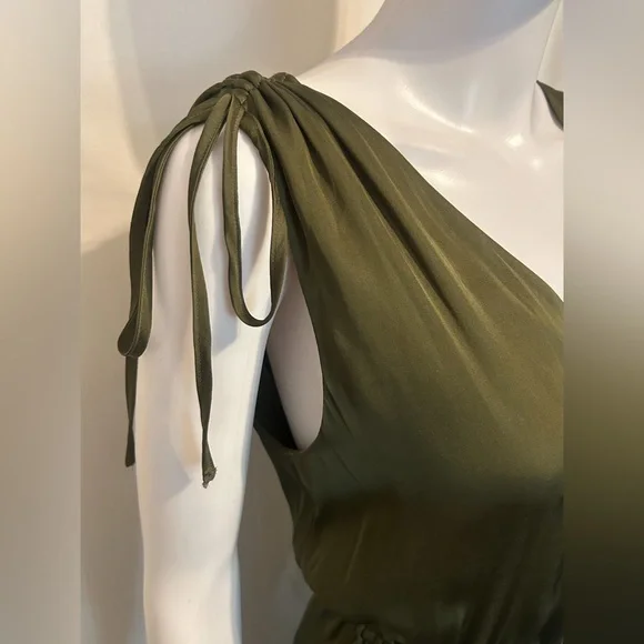 Banana Republic Sz 10 Forest Green Silk Maxi Dress Fairycore Forest Witch Siren - Picture 4 of 12